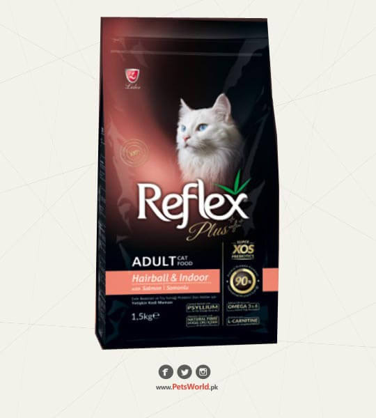 Reflex Plus Adult Cat Food Hair Ball n Indoor with Salmon – 1.5 Kg