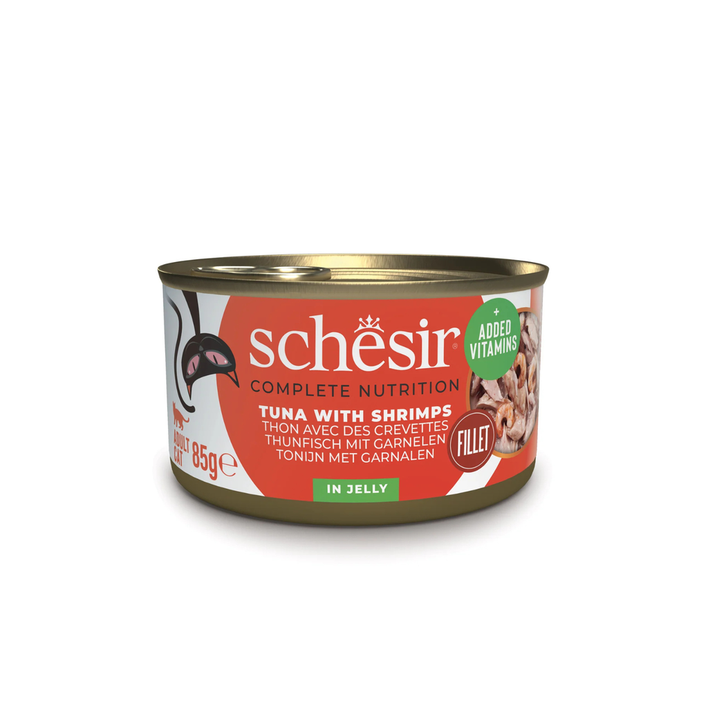 Schesir Complete & Balanced Nutrition Wet Cat Food in Jelly Can- Tuna With Shrimp 85g