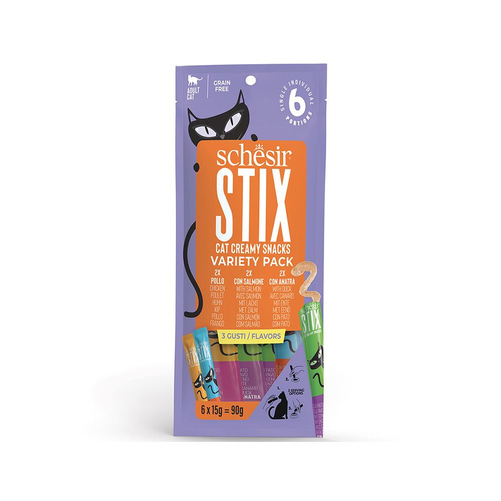 Schesir Stix Treat Creamy Snacks Variety Pack Cat Treats - 6 x 15 g