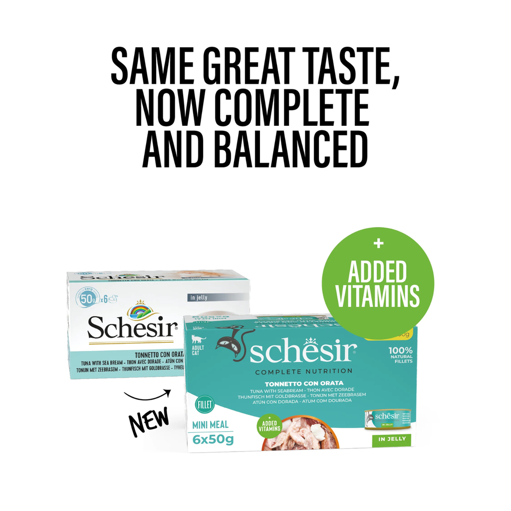 Schesir Complete & Balanced Nutrition Wet Cat Food in Jelly Can- Tuna With Seabreem-(6X50g)