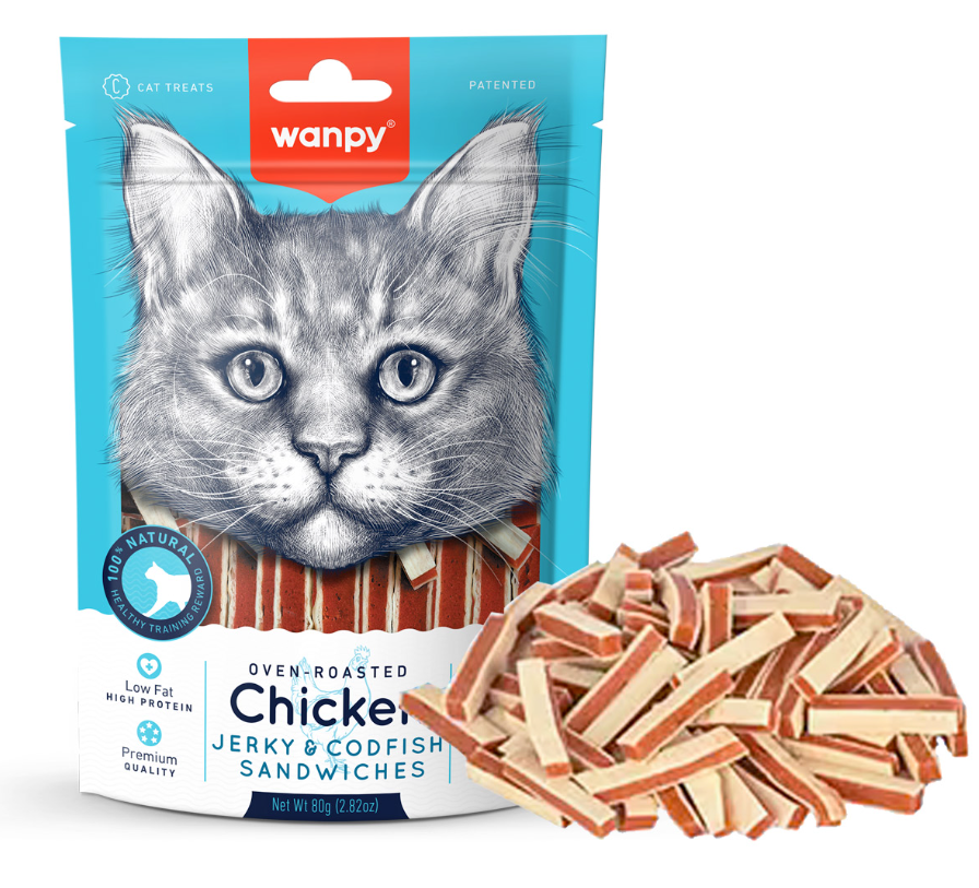 Wanpy - Chicken Jerky and Codfish Sandwiches for Cats 80g