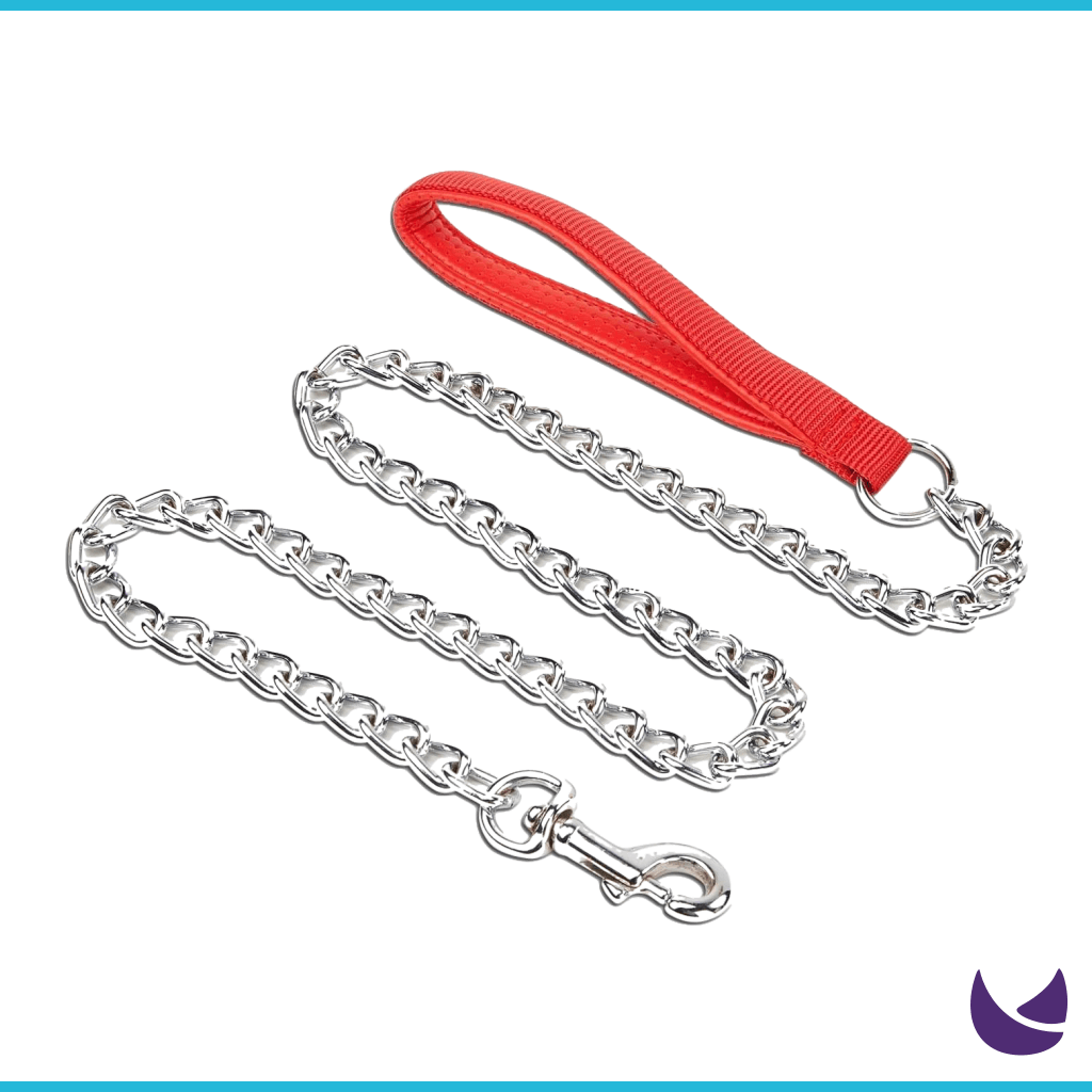Silver Chain Leash for Dogs with Nylon Leather Handle