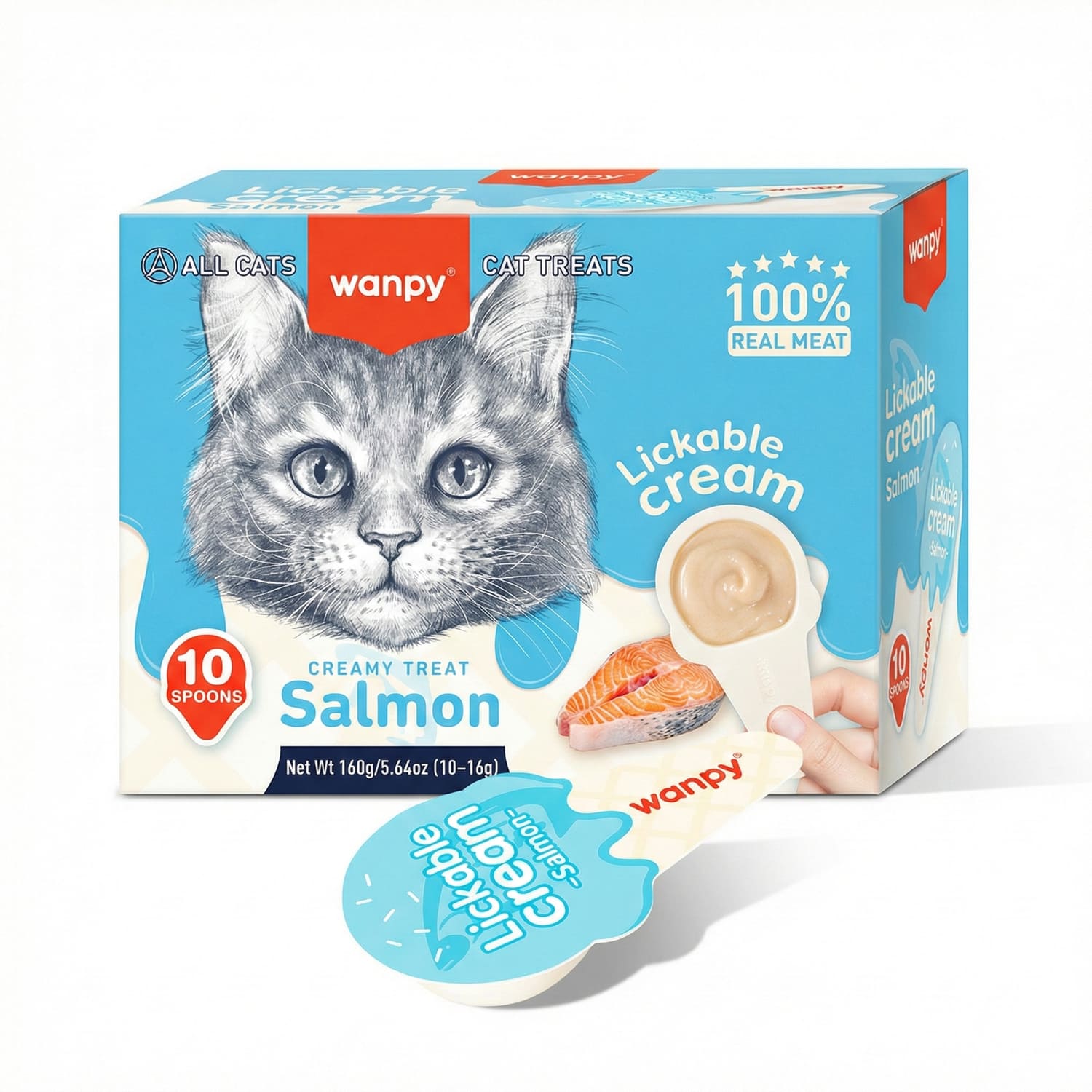 WANPY Lickable Cream Spoon – Salmon For Cat – (16g x 10pcs/box)