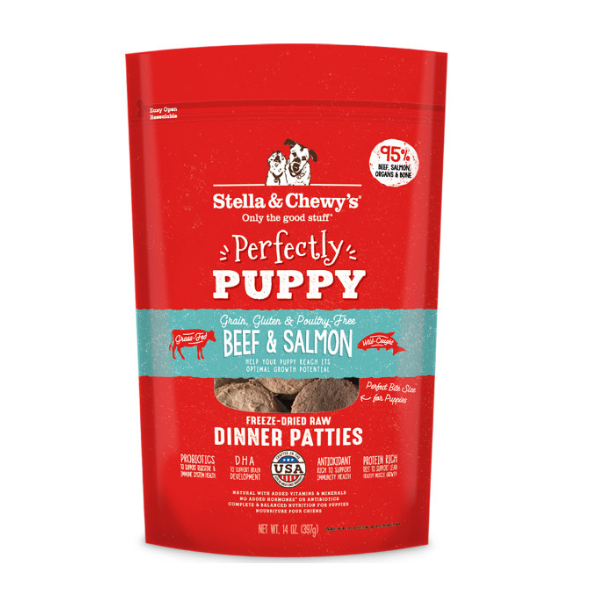 Stella & Chewys Dog FD Perfectly Puppy Beef & Salmon Patties Freeze Dried Food - 14oz