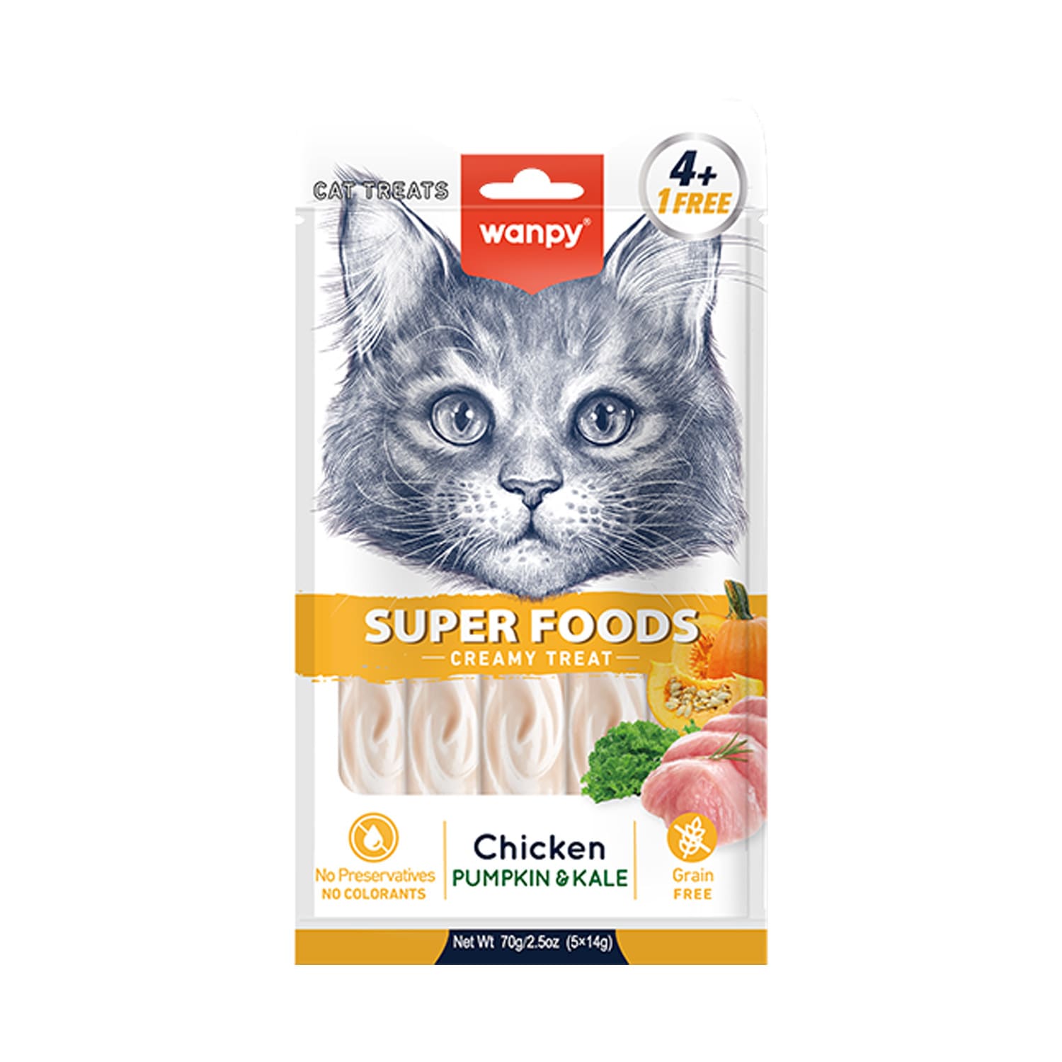 Wanpy Superfoods Creamy Treat For Cat Chicken With Pumpkin & Kale -5X14g