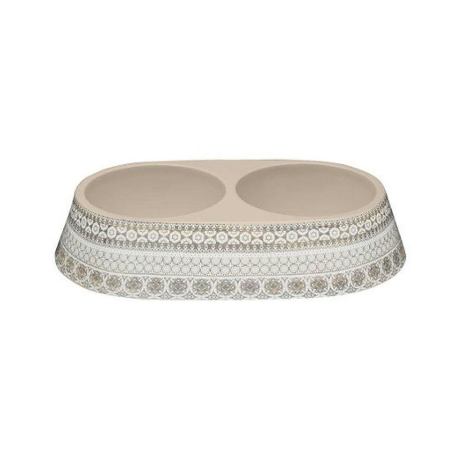 Tarhong Moroccan Wood Pet Bowl Double, 15.1" x 9.1" x 3"