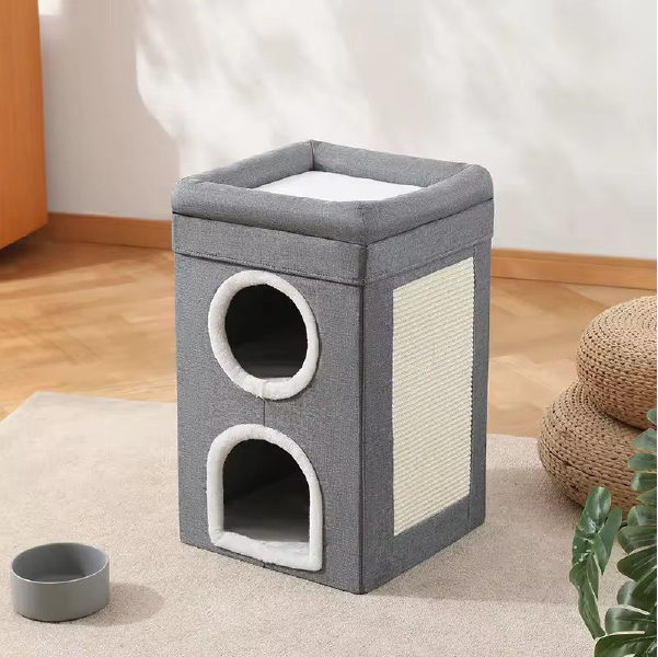 Three-Layer Cat Scratcher House Bed (39x39x64 CM)