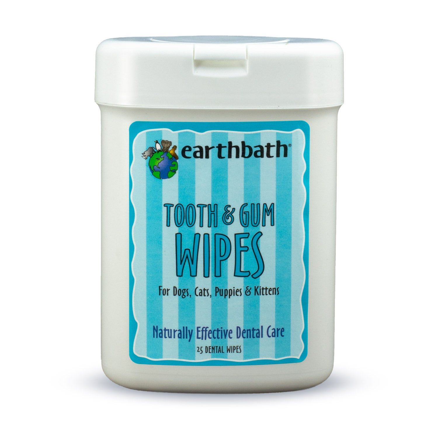 earthbath® Tooth &amp; Gum Wipes, Peppermint &amp; Baking Soda for Dogs, Cats, Puppies &amp; Kittens, 25 ct re-sealable package