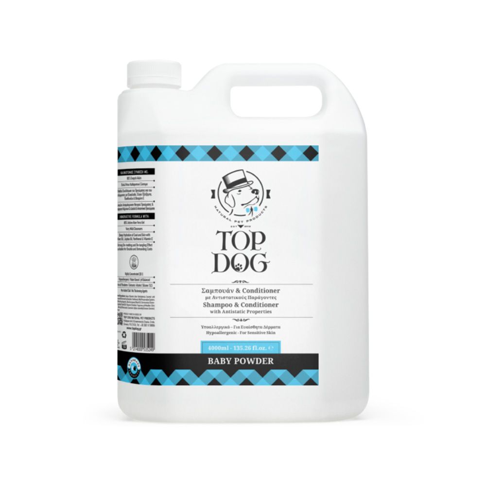 Top Dog Baby Powder Shampoo and Conditioner for Pets - 4 Liters