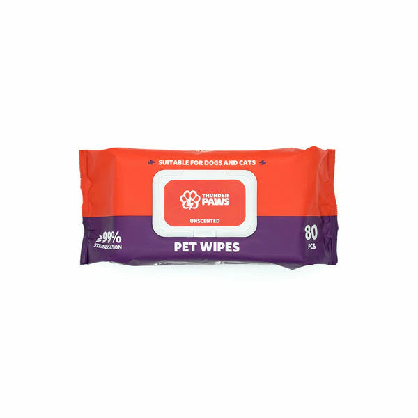 Thunder Paws Unscented Sanitary Pet Wipes Suitable for Cats and Dogs Unscented - 80 pcs