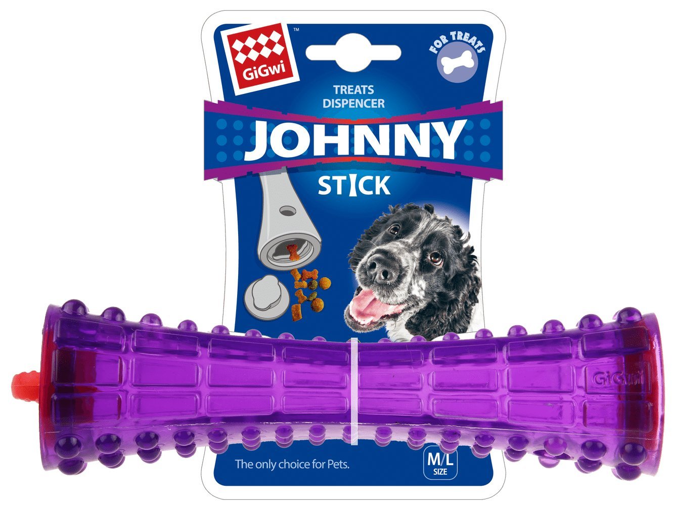 Gigwi - Treat Dispenser Johnny Stick Durable Tpr Trasnparent Purple