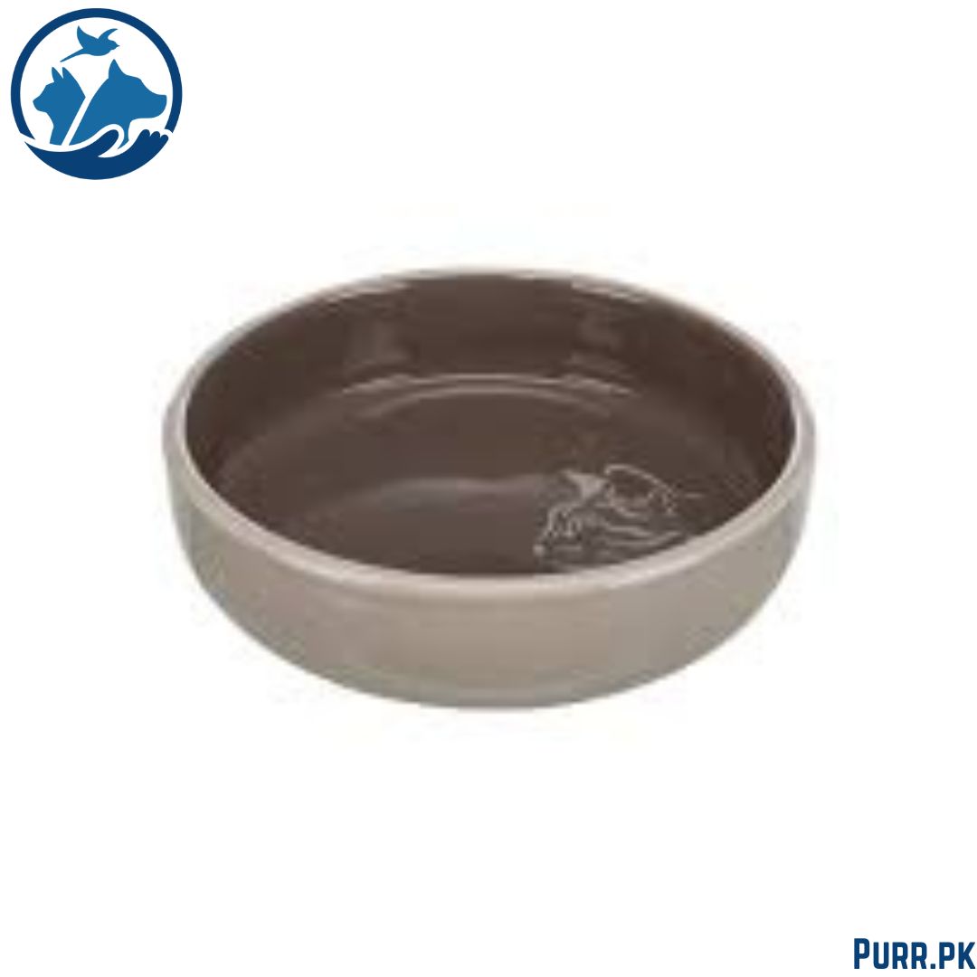 Trixie Cat Flat Ceramic Bowl with Printed Cat – White – 15 cm