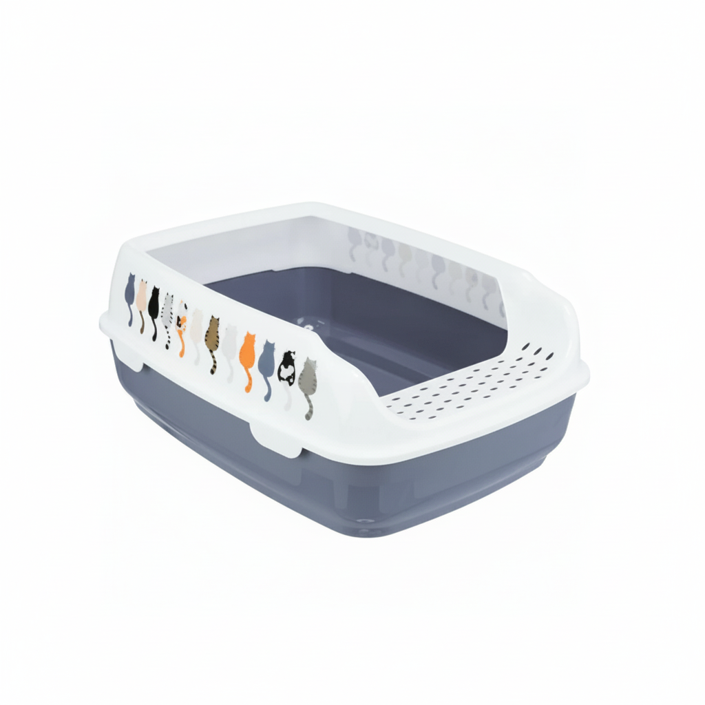 Trixie Delio Cat Litter Tray Rim with Cats Design - GREY/35X20X48CM