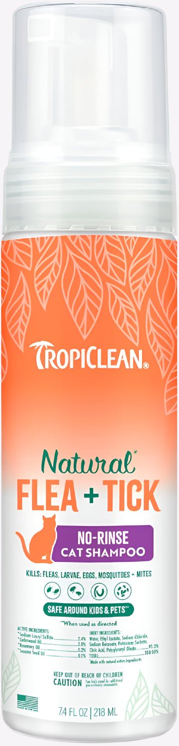 TropiClean Natural Flea & Tick No Rinse Shampoo for Cats - 7.4oz