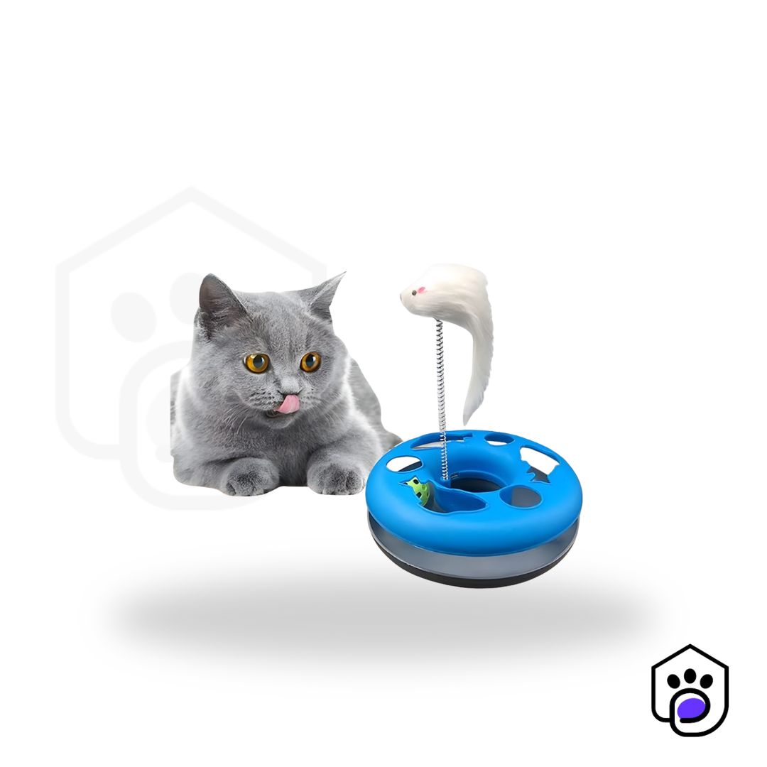 Cat Toy with Spring Mouse and Moving Ball-(Turntable Spring Mouse)