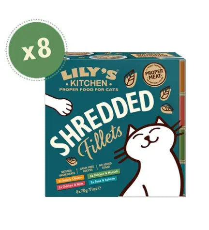 LILY'S KITCHEN SHREDDED FILLETS MULTIPACK WET CAT FOOD 8X70G