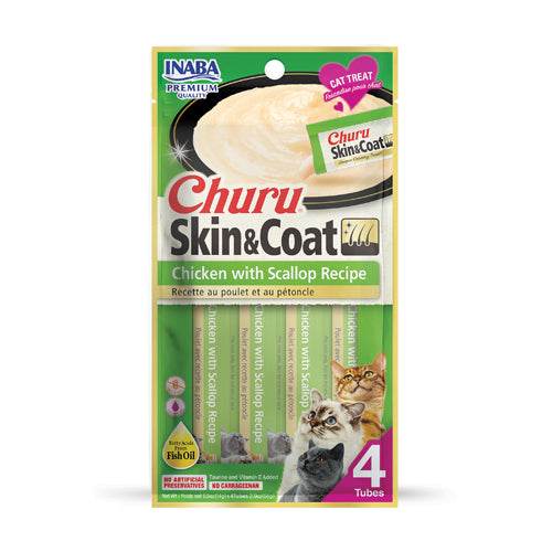 Inaba Churu Skin & Coat Chicken with Scallop Recipe Cat Treat - 4PCS/PK - 56g