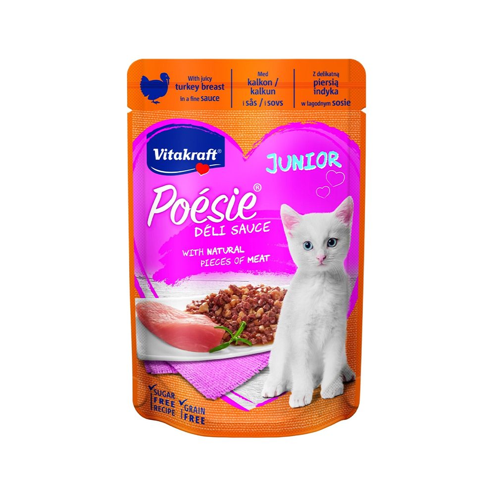 Vitakraft Poesie Deli Sauce Turkey Junior Cat Treat - 85g Pack of 12