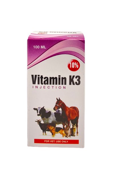 Vitamin K3 10% Vapco 100ml in cases of jaundice, bleeding disorders, anemia, heavy metal poisoning, liver and intestinal disorders in animals