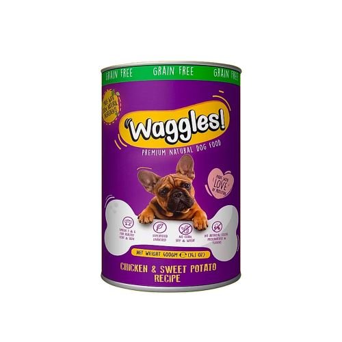 Waggles Grain Free Canned Food for Dogs – Chicken & Sweet Potato (400g)