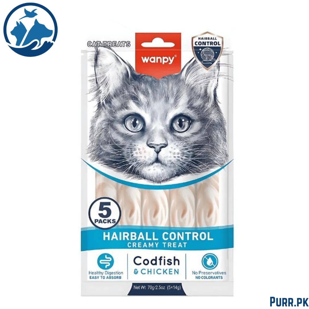 Wanpy Adult Cat Functional Creamy Lickable Treat – Codfish &amp; Chicken (Hairball Control) 70 g Pouch