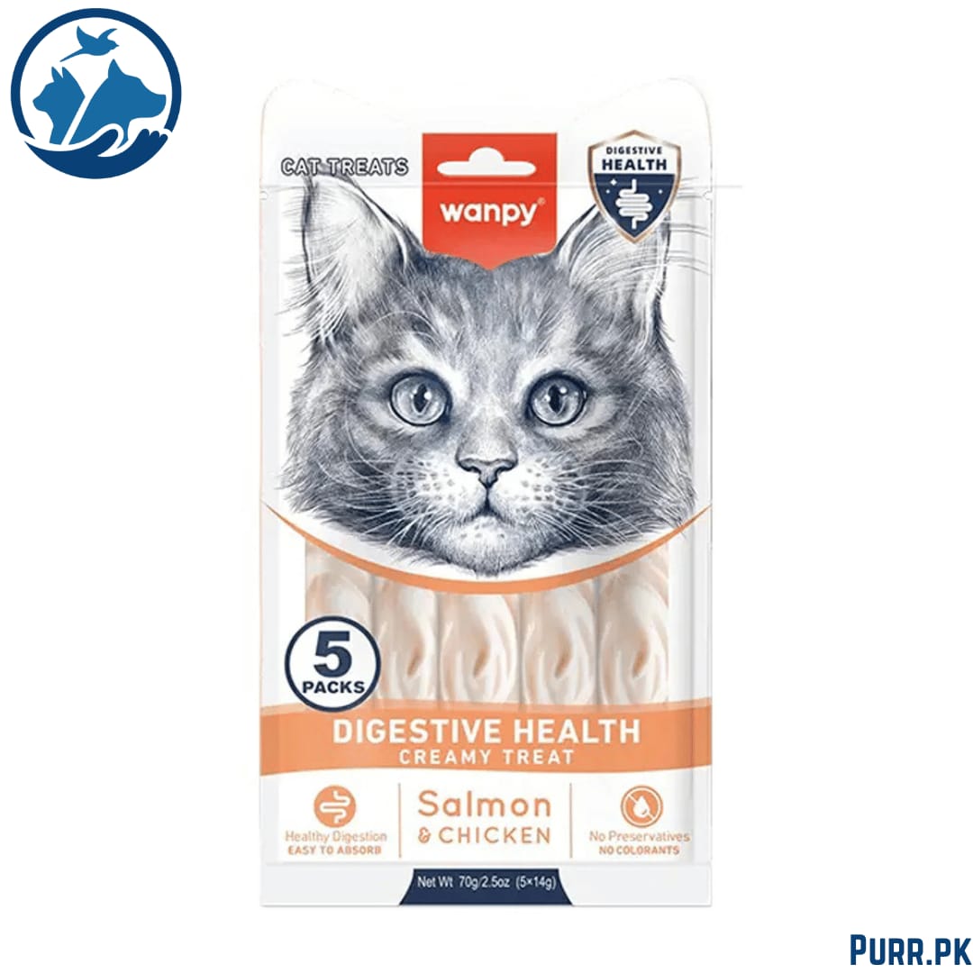 Wanpy Adult Cat Functional Creamy Lickable Treat – Salmon &amp; Chicken (Digestive Health) 70 g Pouch