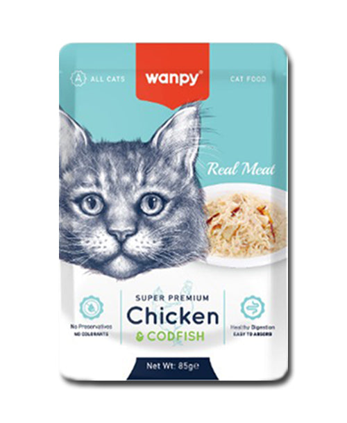 Wanpy Real Meat Fillet in Jelly Chicken & Codfish – box pack of (12)