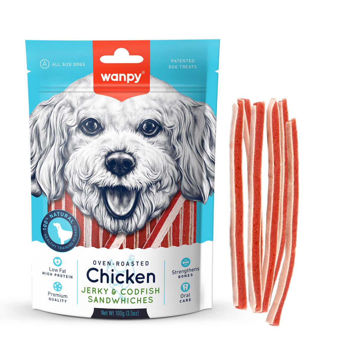 Wanpy Chicken Jerky &amp; Codfish Sandwiches 100g