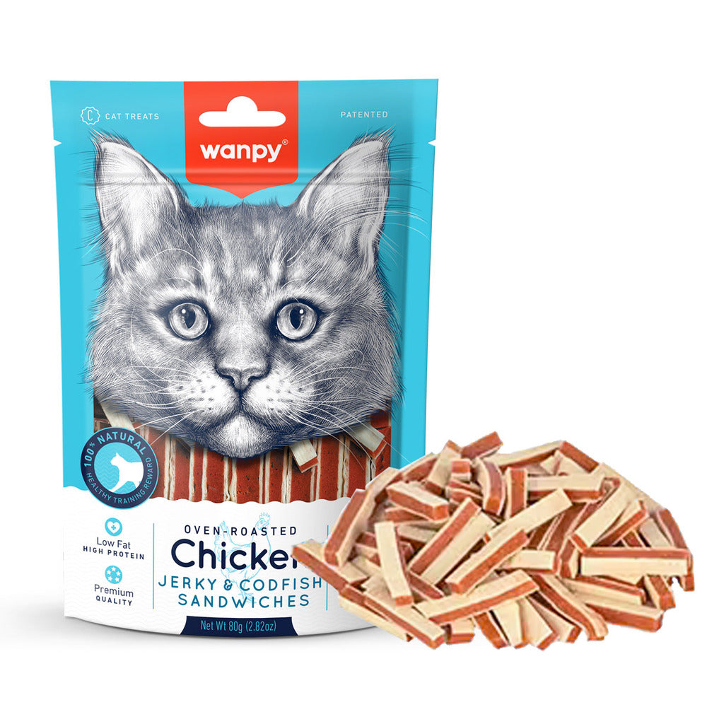 WANPY Chicken Jerky & Codfish Sandwiches Cat Treats (80 gr)