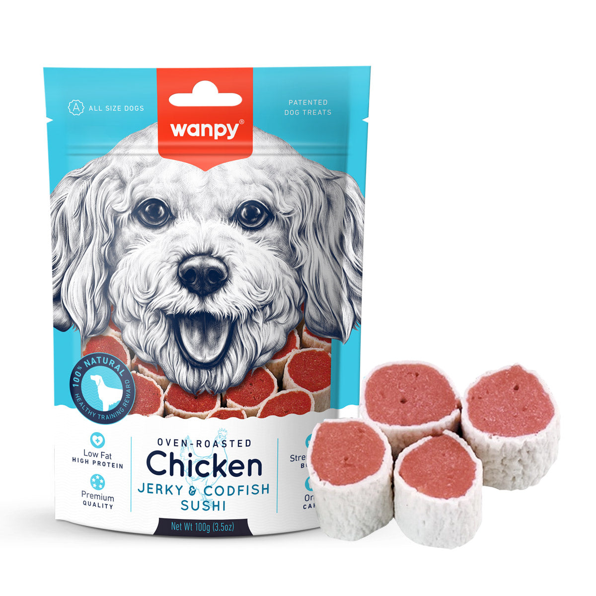 Wanpy Chicken Jerky &amp; Codfish Sushi 100g