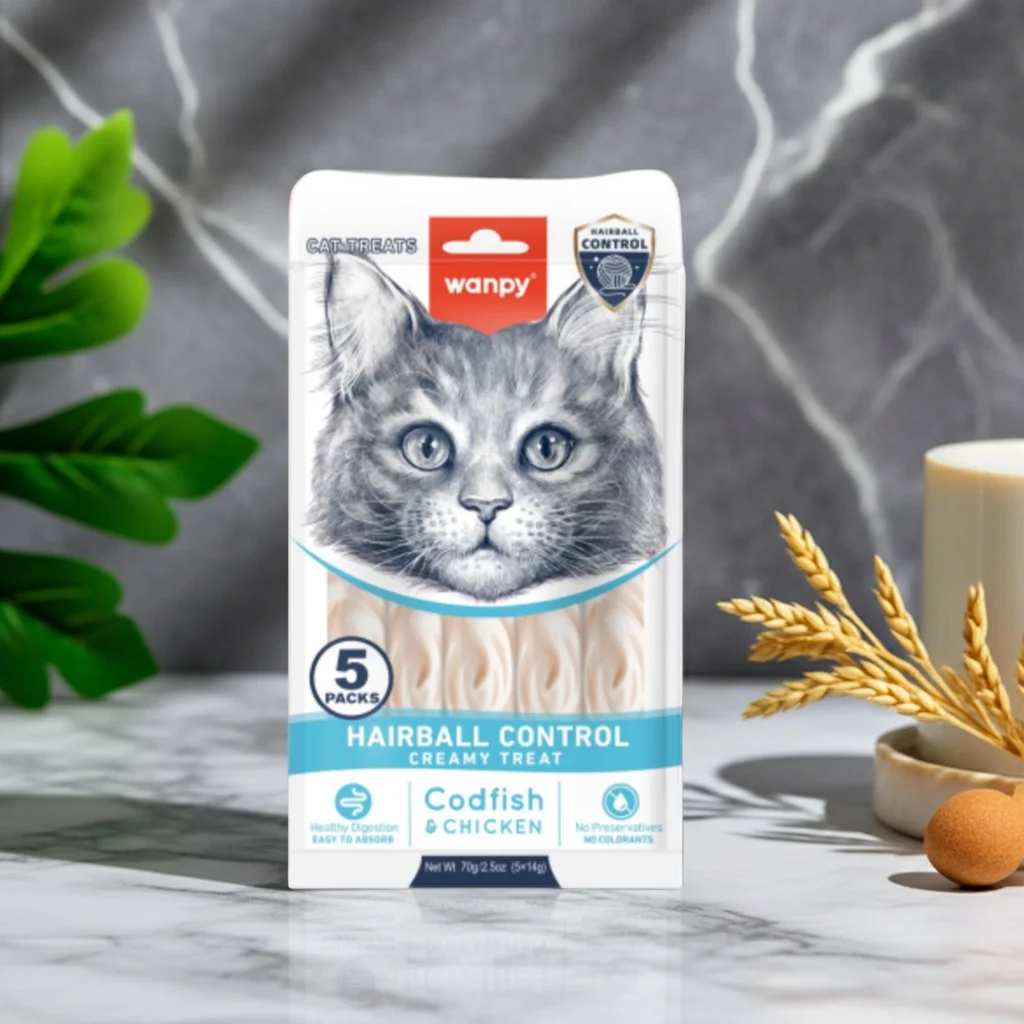 Wanpy Creamy Cat Treats Codfish and Chicken for Hairball Control