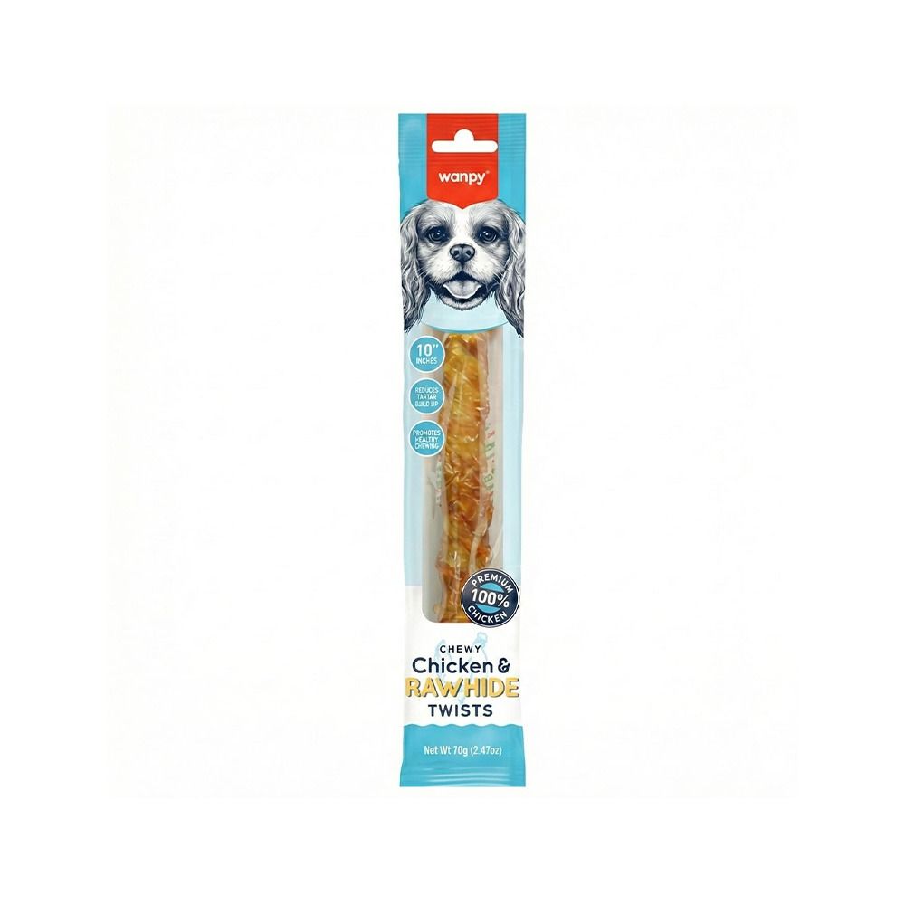 Wanpy Dog Chewy 10" Chicken Jerky and Rawhide Twists Dog Treat - 70 g