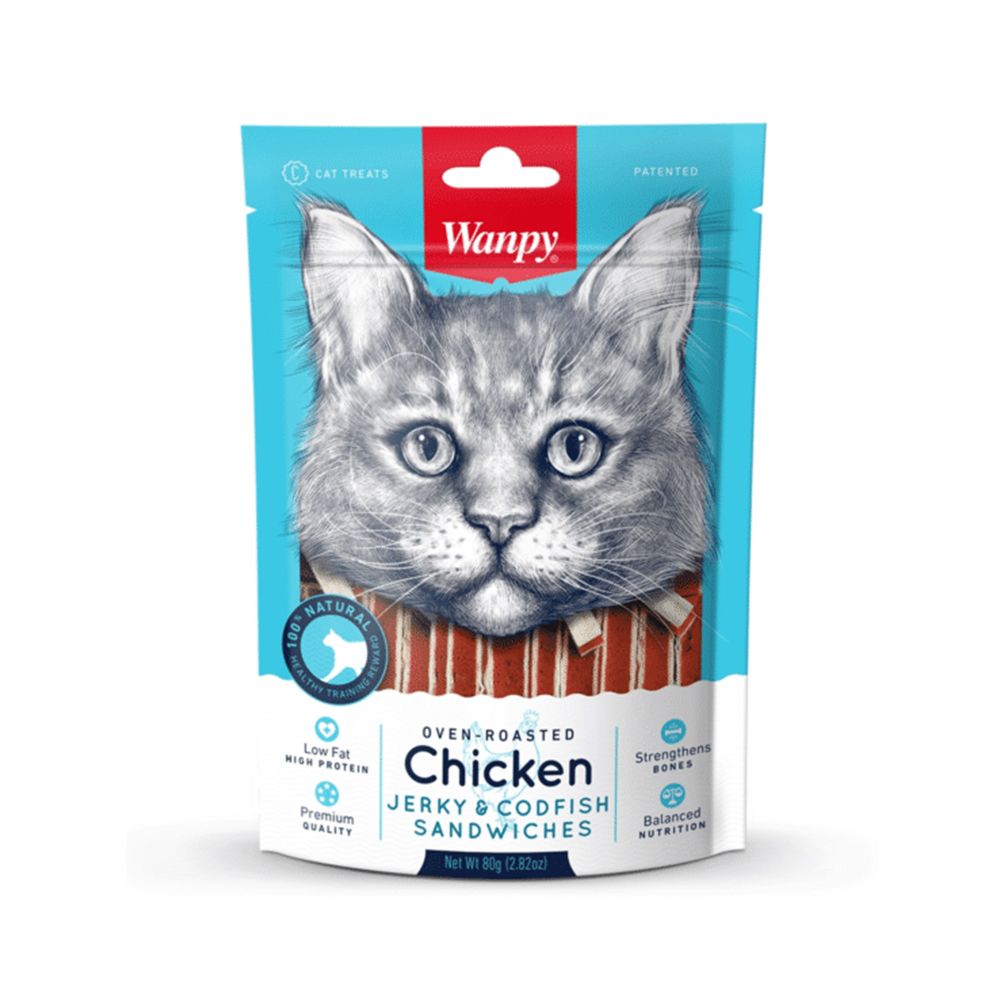 Wanpy Chicken Jerky and Codfish Sandwiches Cat Treat - 80 g
