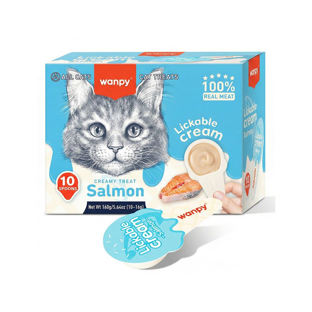 Wanpy Lickable Cream Spoon Salmon Cat Treats - 10 x 16 g