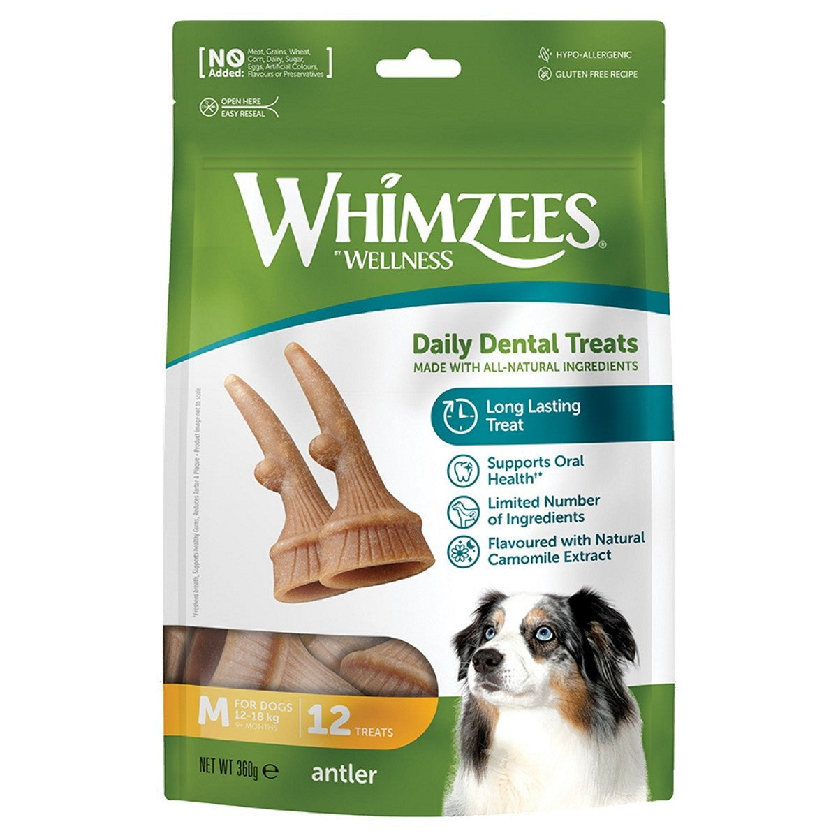 WHIMZEES Antler Natural Dental Chews Medium (12pcs)