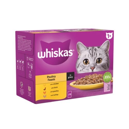 WHISKAS 1+ Poultry Feasts Adult Wet Cat Food Pouches in Gravy