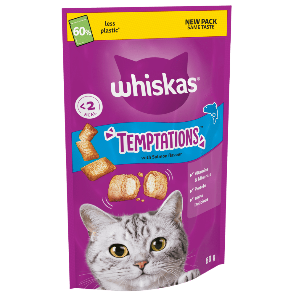 Whiskas Temptations Adult Cat Treats With Salmon – 60gm