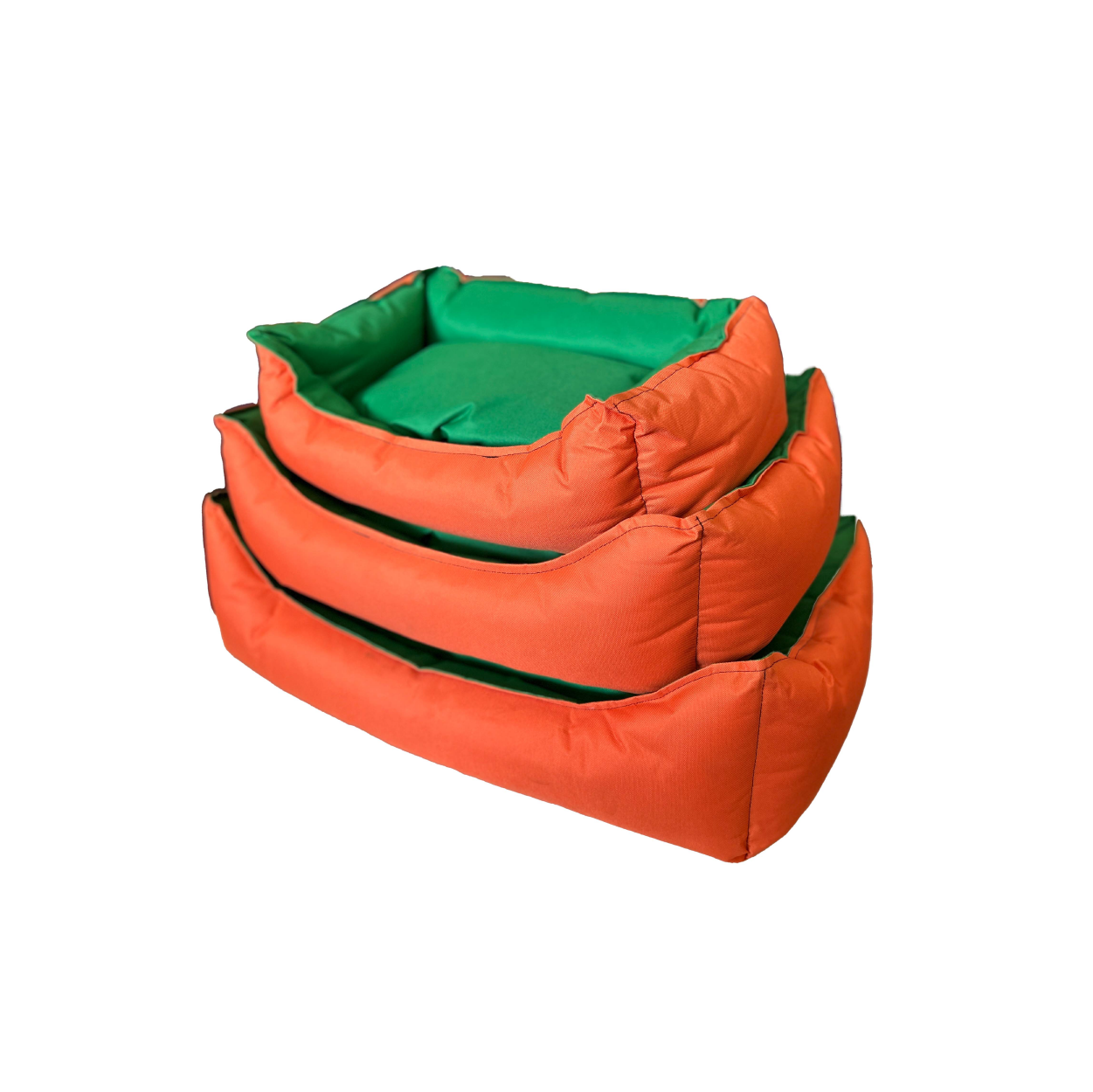 Winter Pet Cushion 3 Piece Set Orange Green (S-52 X 39 X 14 CM, M-65 X 46 X 20 CM, L-75 X 54 X 20 CM)