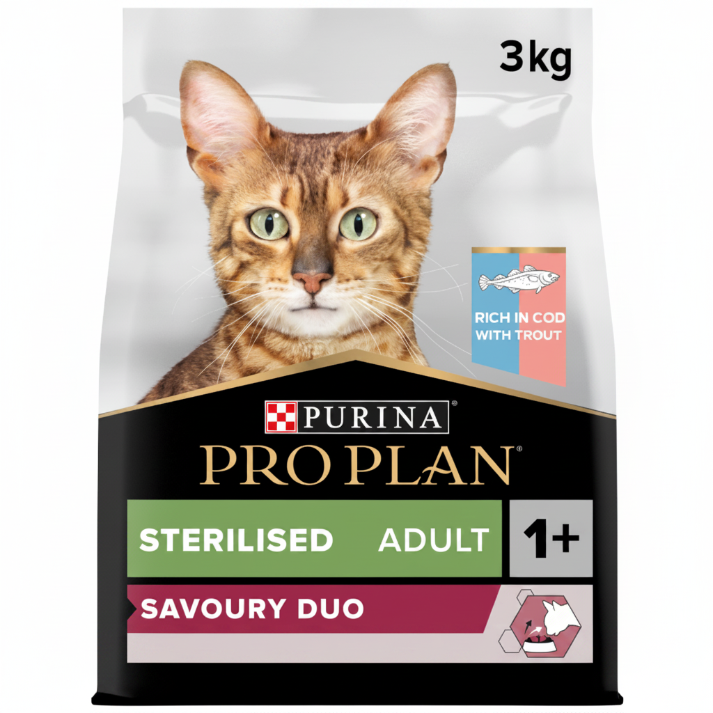 Purina Pro Plan Sterilised Adult Savory Duo Dry Cat Food with Cod and Trout, 3 kg