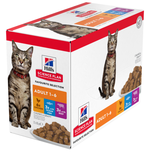 Hill’s Science Plan Adult Cat Wet Food Multipack With Chicken, Ocean Fish, Beef Pouches (12x85g)
