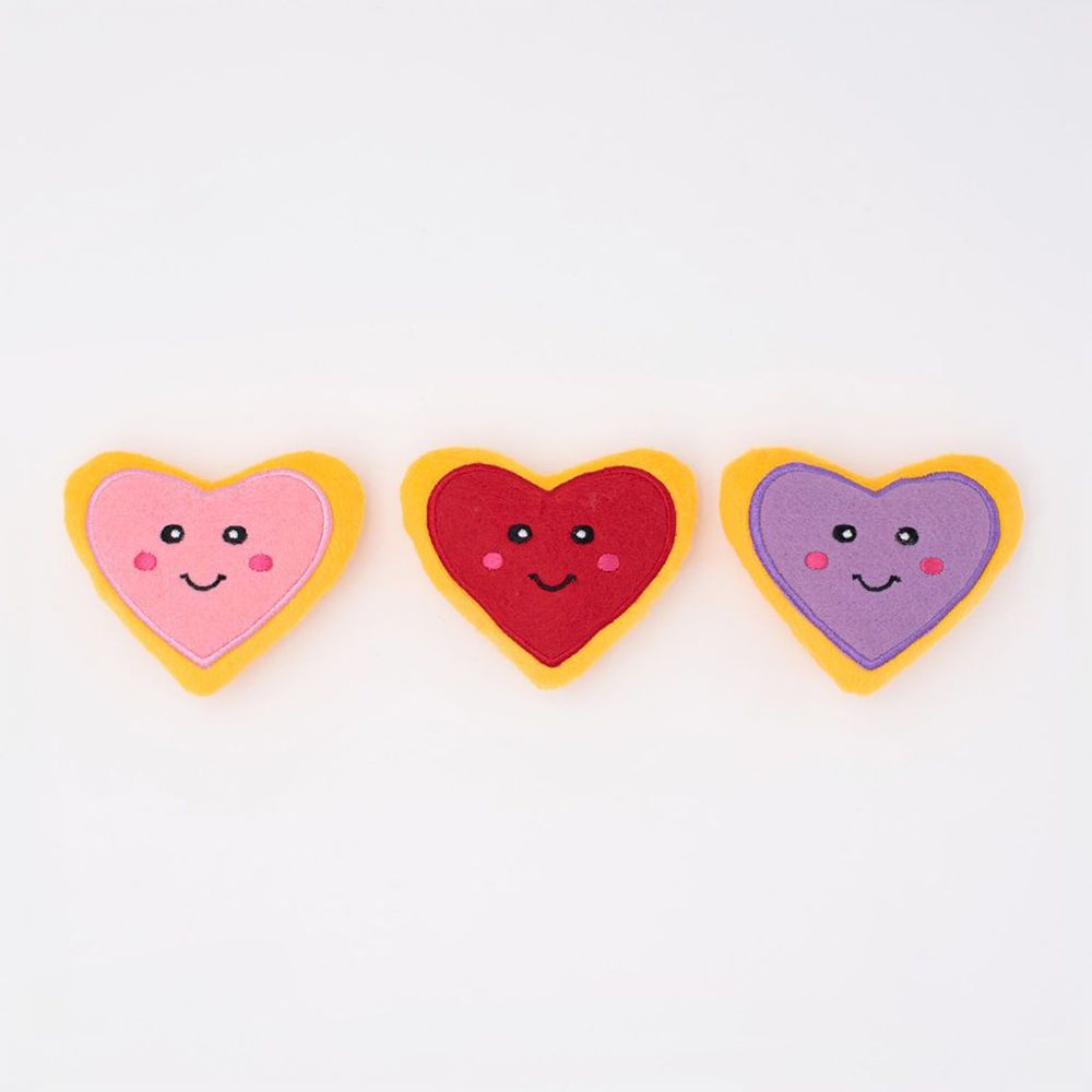 ZippyPaws Valentines Miniz 3-Pack Heart Cookies Plush Dog Toys