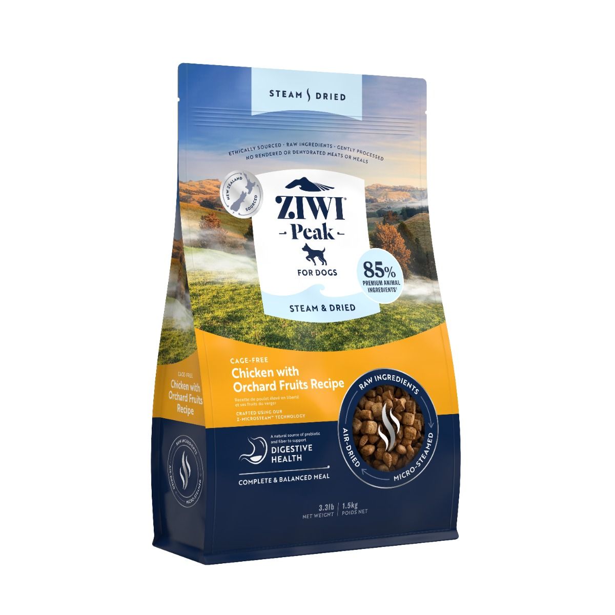 ZiwiPeak Steam & Dried Cage-Free Chicken with Orchard Fruits Recipe Dry Dog Food 1.5KG