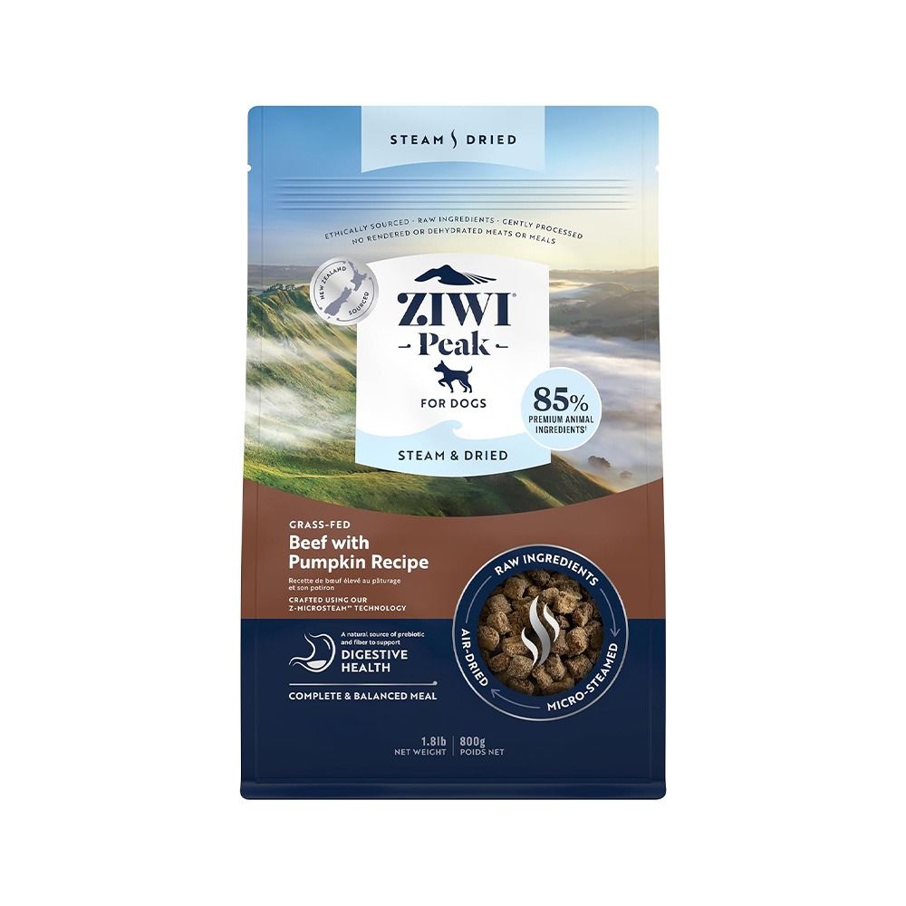 Ziwi Peak Steam and Dried Grass Fed Beef with Pumpkin Dry Dog Food - 800 g