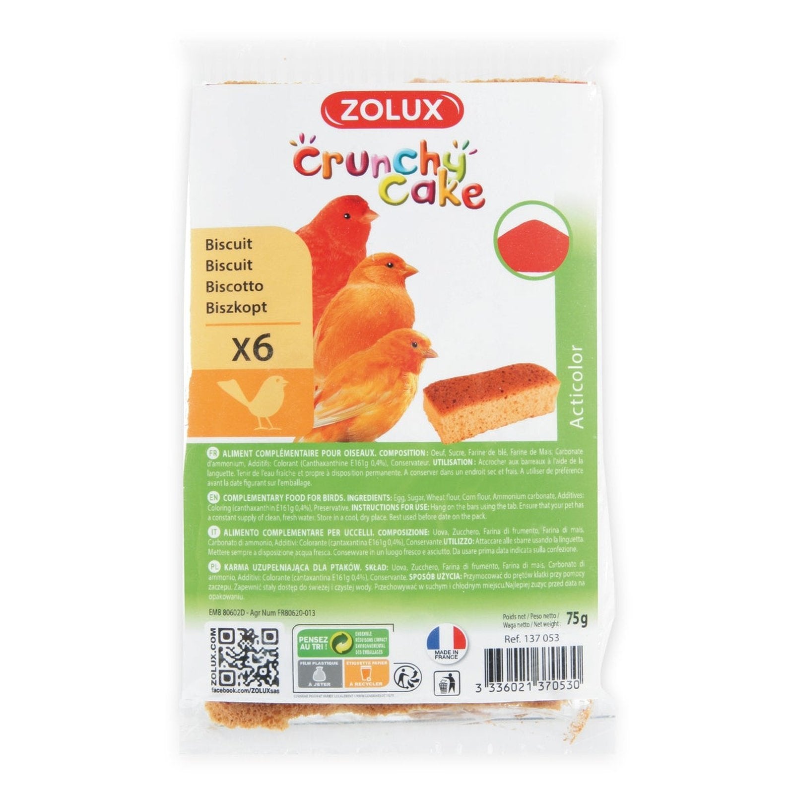 Zolux Crunchy Cake Acticolor Biscuits - 6pc