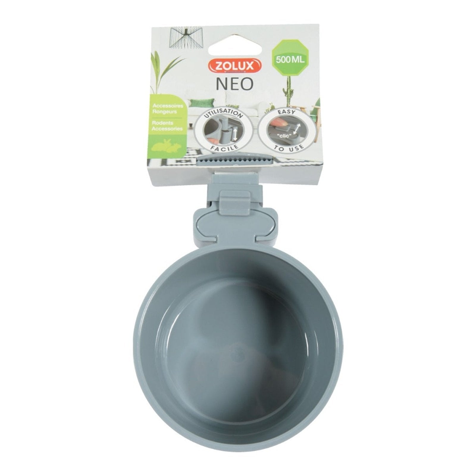 Zolux Neo Rodent Cage Plastic Feeder - Grey 500ml