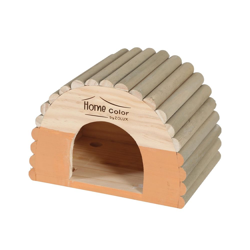 Zolux Home Color Wooden House with Round Timbers - Medium - Orange