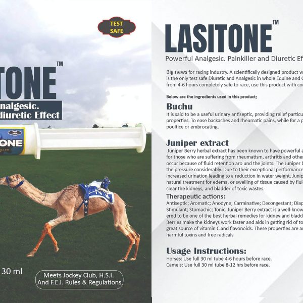 Lasitone Care&Cure test-safe analgesic and diuretic paste for racing horses and camels